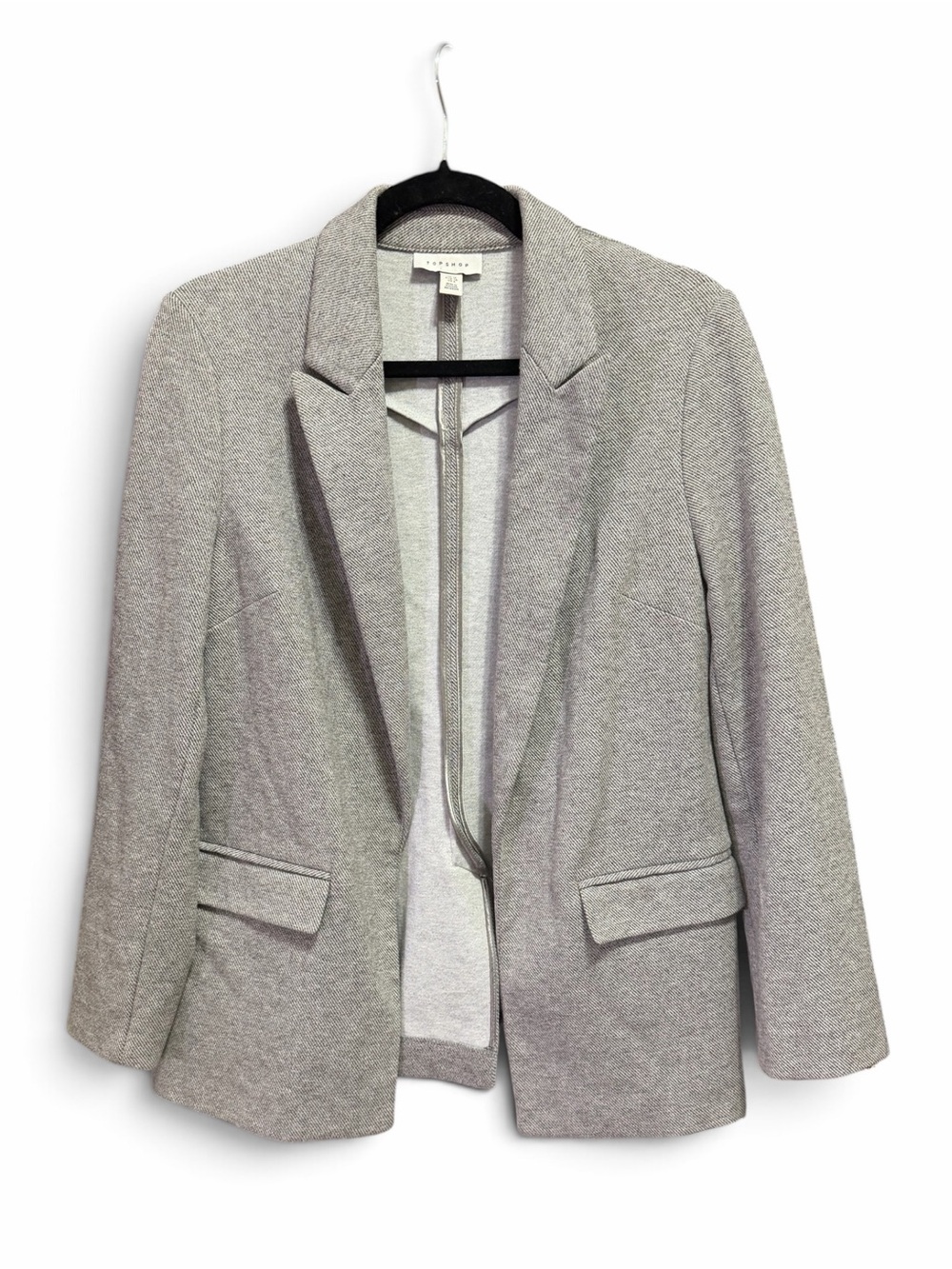 Topshop Gray Open Front Blazer Jacket Knit Textured Cozy Cardigan Sz 6